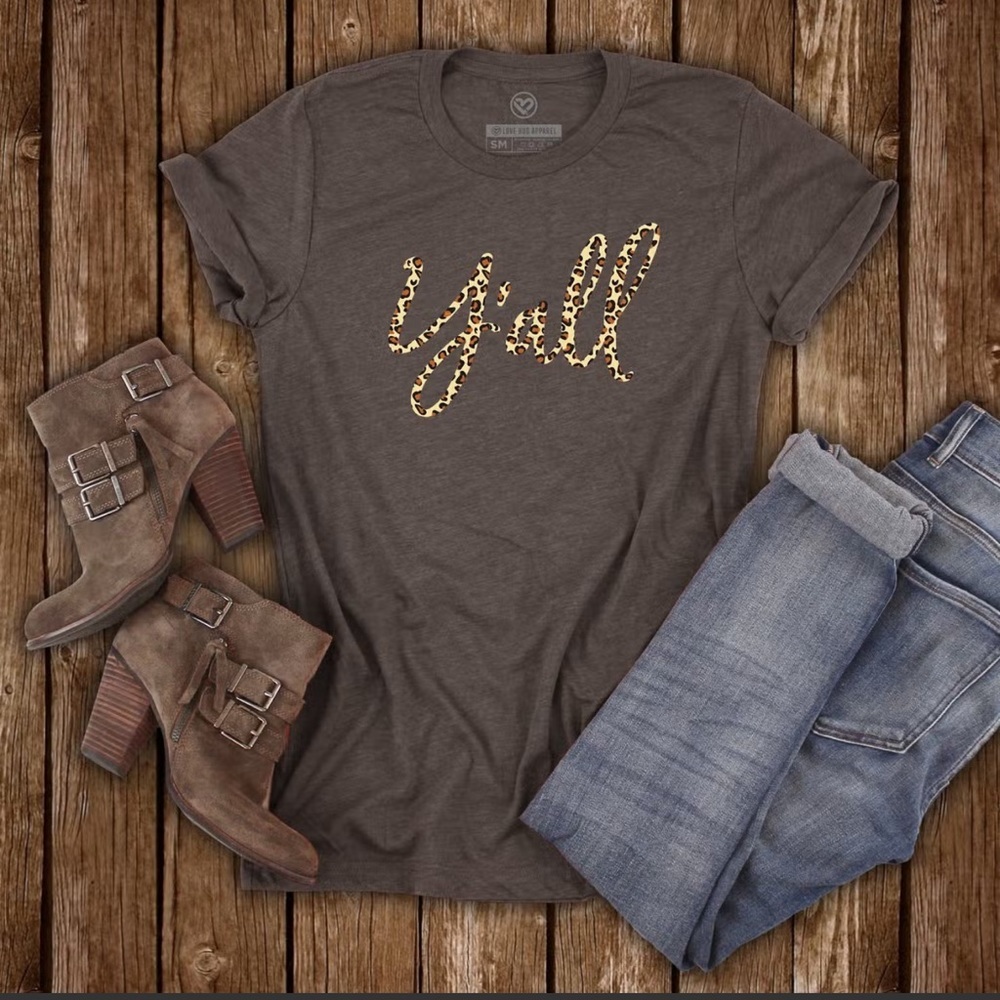 Leopard Y’all Screen Printed Super Soft Gray T-shirt